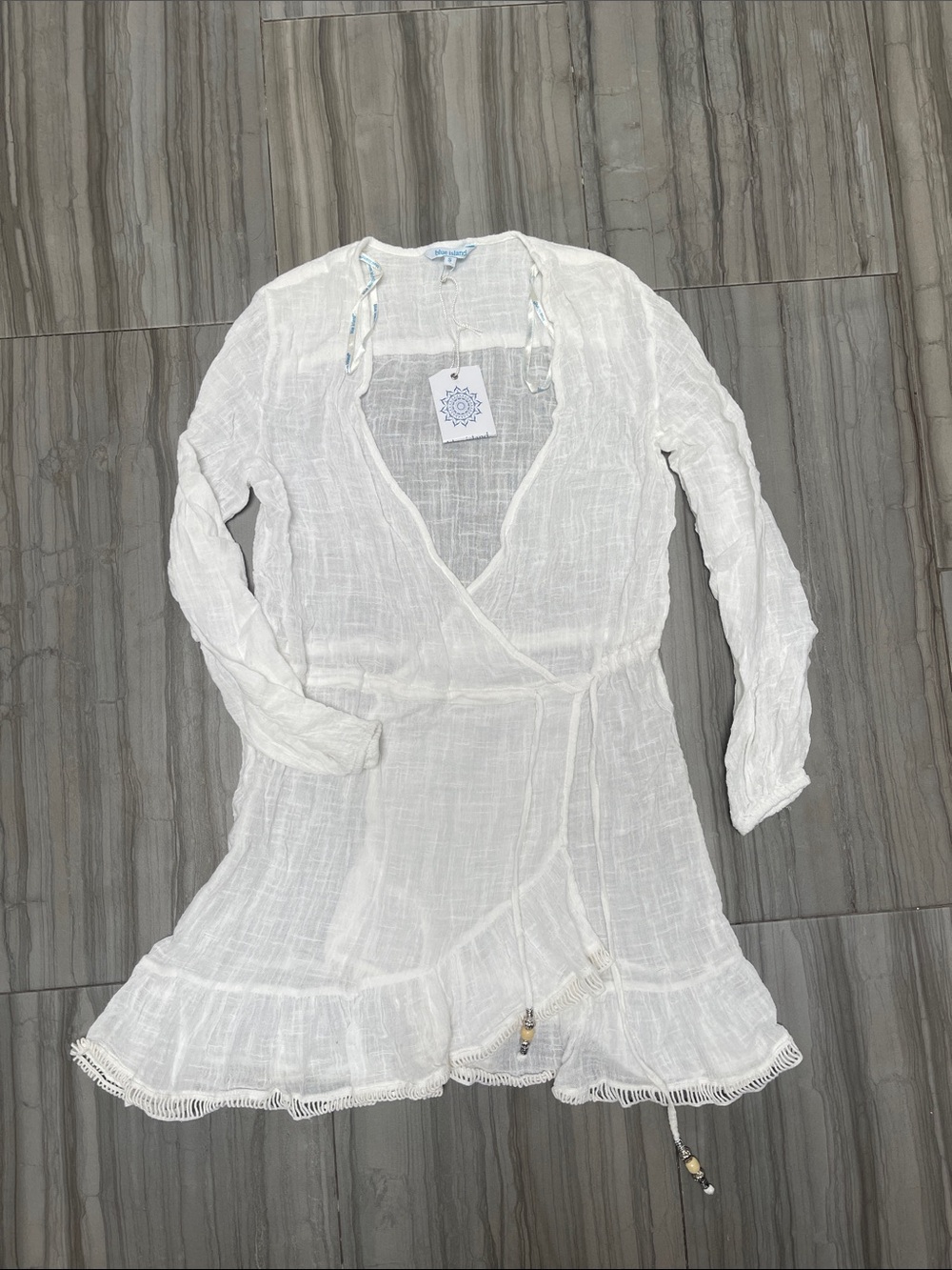 blue island White Lightweight Sheer Wrap Swim Coverup